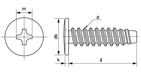 鉄(+)超低頭タッピンねじ(2種溝なし B-0形)(AHN3-TP)(H＝0.7)の寸法図