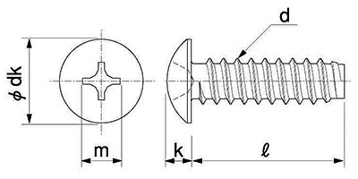 ステンレス(+)トラス頭 小頭 (D＝8)タッピンねじ(2種溝なしB-0形)の寸法図
