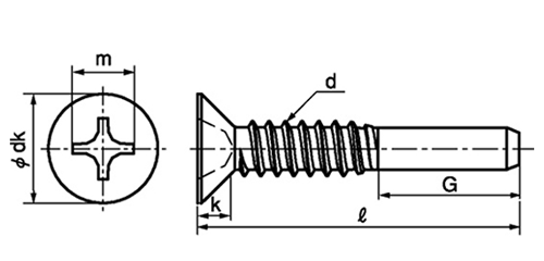 ステンレス(+)皿頭 タッピンねじ(2種ガイド付き BRP形G＝10)の寸法図