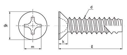 チタン(+)皿頭 タッピンねじ(2種溝付き B-1形)の寸法図