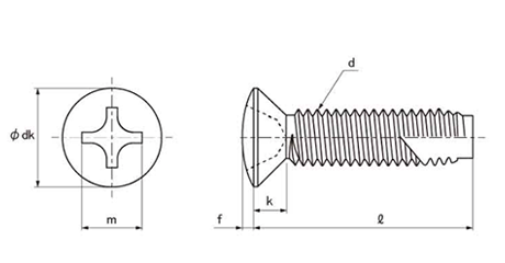 鉄(+)丸皿頭 タッピンねじ(3種溝付き C-1形)の寸法図