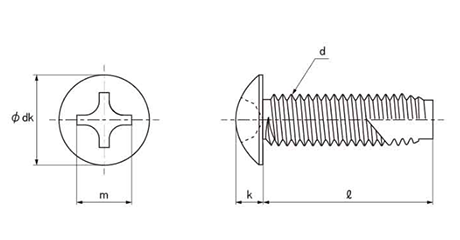 鉄(+)トラス頭 タッピンねじ(3種溝付き C-1形)の寸法図