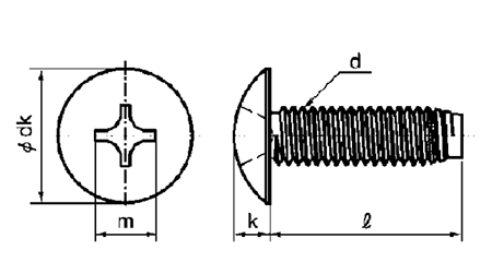 鉄(+)トラス頭 タッピンねじ(3種溝なし C-0形)の寸法図