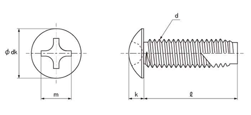 ステンレス(+)トラス頭 タッピンねじ(3種溝付き C-1形)の寸法図