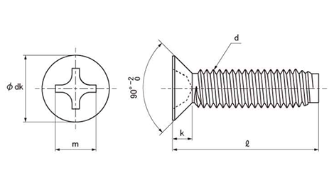 ステンレス(+)皿頭 タッピンねじ(3種溝なし C-0形)の寸法図