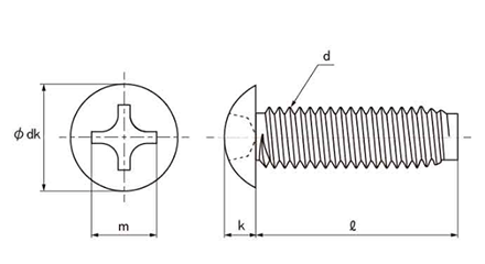ステンレス(+)トラス頭 小頭 タッピンねじ(3種溝なし C-0形)の寸法図