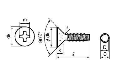 鉄 サンコータイト(+)Sタイプ 皿頭の寸法図