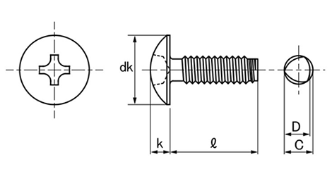 鉄 サンコータイト(+)Sタイプ トラス頭の寸法図