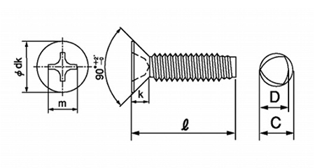鉄 サンコータイト(+)Sタイプ 皿頭 (小頭)の寸法図