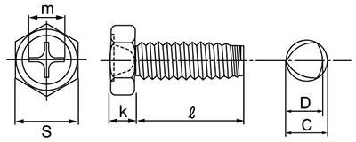 鉄 (+)Sタイプ 六角アプセット頭の寸法図