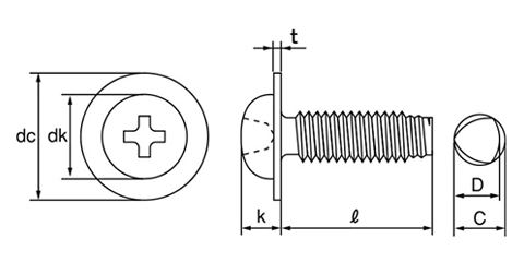 鉄 サンコータイト(+)Sタイプ ナベ ワッシャーヘッドの寸法図