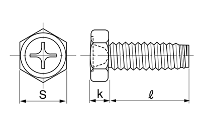 鉄 ノンタップビス (+)六角アプセット頭 イッキくん (ミニパック)(コクサイ)の寸法図