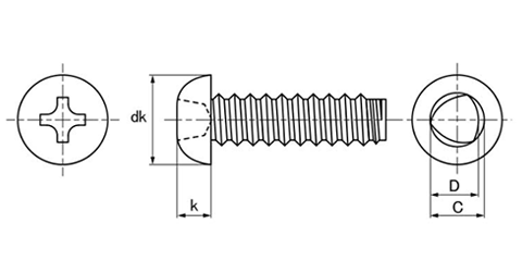 鉄 サンコータイト(+)Bタイプ ナベ頭の寸法図