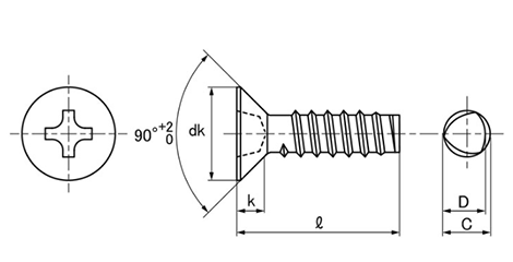 鉄 サンコータイト(+)Bタイプ 皿頭の寸法図