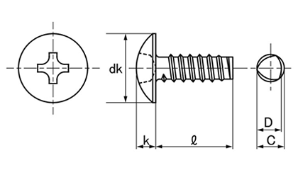 鉄 サンコータイト(+)Bタイプ トラス頭の寸法図