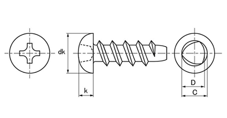 鉄 サンコータイト(+)Pタイプ ナベ頭 (樹脂用ねじ)の寸法図