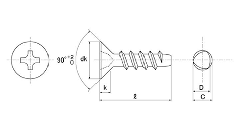 鉄 サンコータイト(+)Pタイプ 皿頭 (樹脂用ねじ)の寸法図