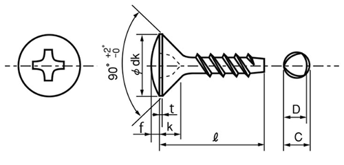 鉄 サンコータイト(+)Pタイプ 丸皿頭 (樹脂用ねじ)の寸法図