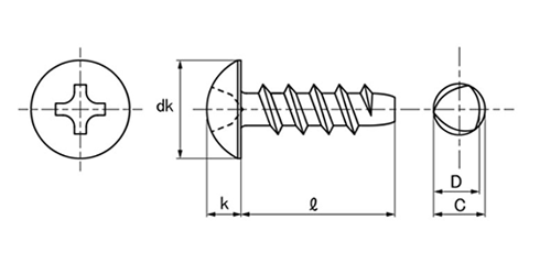 鉄 サンコータイト(+)Pタイプ トラス頭 (樹脂用ねじ)の寸法図