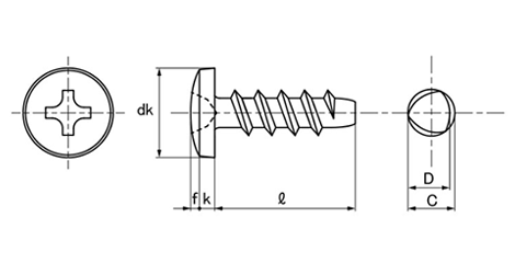 鉄 サンコータイト(+)Pタイプ バインド頭 (樹脂用ねじ)の寸法図