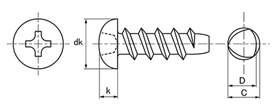 鉄 サンコータイト(+)Pタイプ ブレジャー (樹脂用ねじ)の寸法図