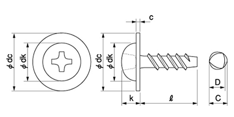 鉄 サンコータイト(+)Pタイプ ナベワッシャーヘッド (樹脂用ねじ)の寸法図
