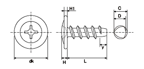 鉄 サンコータイト(+)Pタイプ 薄頭ワッシャーヘッド (樹脂用ねじ)の寸法図