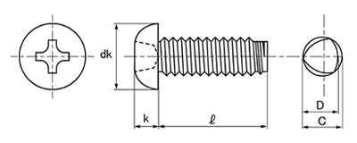 鉄 サンコータイト(+)Cタイプ ナベ頭の寸法図