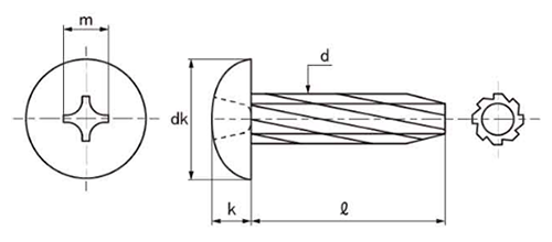 鉄 ダイヤスクリュー(+)ナベ頭の寸法図