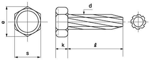 鉄 ダイヤスクリュー(六角)の寸法図