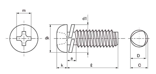鉄 サンコータイト(+)Sタイプ ナベ頭 P＝2 (バネ座組込)の寸法図