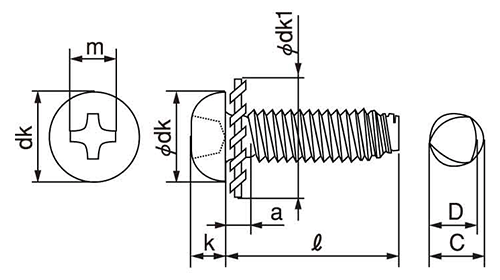 鉄 サンコータイト(+)Sタイプ ナベ頭 LO＝2 (外歯座金 組込)の寸法図
