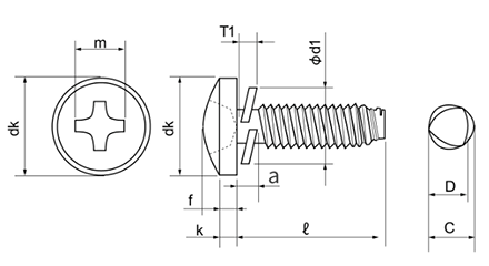 鉄 サンコータイト(+)Sタイプ バインド頭 P＝2 (バネ座組込)の寸法図