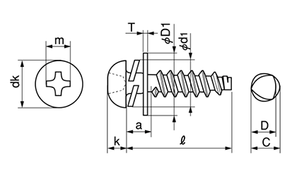 鉄 サンコータイト(+)Bタイプ ナベ頭 P＝4 (バネ座+JIS小形平座 組込)の寸法図