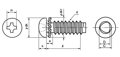 鉄 サンコータイト (+)Bタイプ ナベ頭 LO＝2 (外歯座金 組込)の寸法図