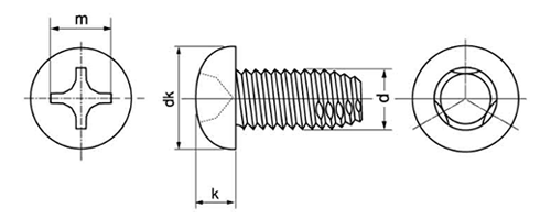 鉄(+)デルタイト3種 ナベ頭の寸法図