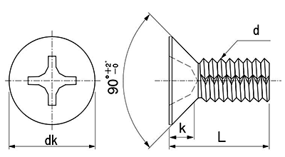 鉄 ノジロック Sタイプ(+)皿頭の寸法図