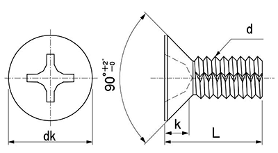 鉄 ノジロック Cタイプ(+)皿頭の寸法図