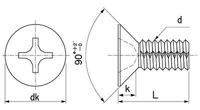 鉄 ノジロック CCタイプ(+)皿頭の寸法図