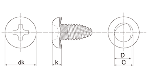 鉄(+)ファスタイト (+)なべ頭 (薄板用)(磯貝鋲螺工業)の寸法図
