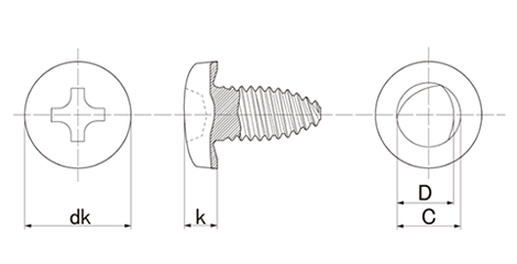 鉄(+)ファスタイト (+)バインド頭 (薄板用)(磯貝鋲螺工業)の寸法図