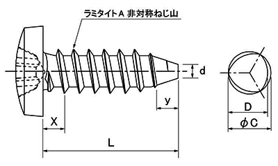 鉄(+)ラミタイト バインド頭 タッピンねじ(1種 A形)の寸法図