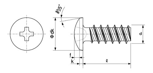 鉄(+)DELTA PT バインド頭 (樹脂用ねじ)の寸法図
