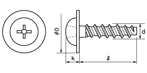 鉄(+)PTスクリュー(1411-H1)なべ頭 フランジ付 (樹脂用ねじ)の寸法図