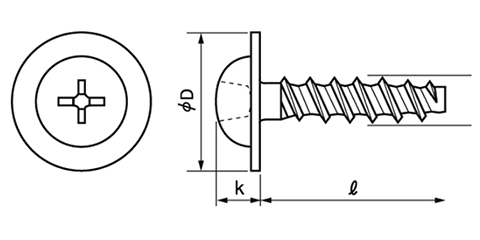 鉄(+)PTスクリュー(1411-H2)なべ頭 フランジ付 (樹脂用ねじ)の寸法図