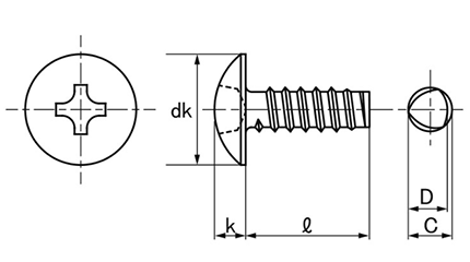 ステンレス SUSXM7 サンコータイト(+)Bタイプ トラス頭の寸法図