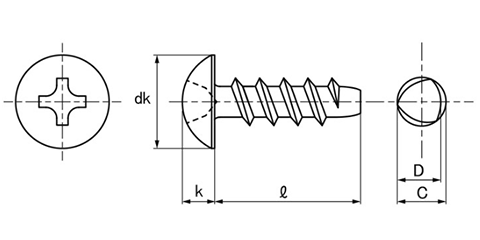 ステンレス SUSXM7 サンコータイト(+)Pタイプ トラス頭 (樹脂用ねじ)の寸法図