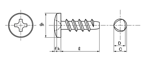 ステンレス SUSXM7 サンコータイト(+)Pタイプ バインド頭 (樹脂用ねじ)の寸法図
