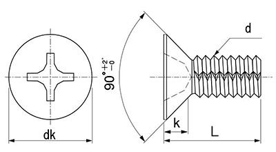 ステンレス ノジロック CCタイプ(+)皿頭の寸法図