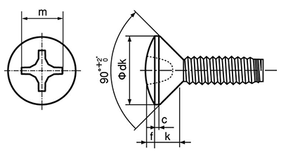 ステンレス SUS410 サンロック(+)丸皿頭 小頭(頭径D＝6)の寸法図